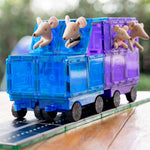 Campervan made from magnetic tiles from learn & grow toys with Maileg Mice sitting in the campervan