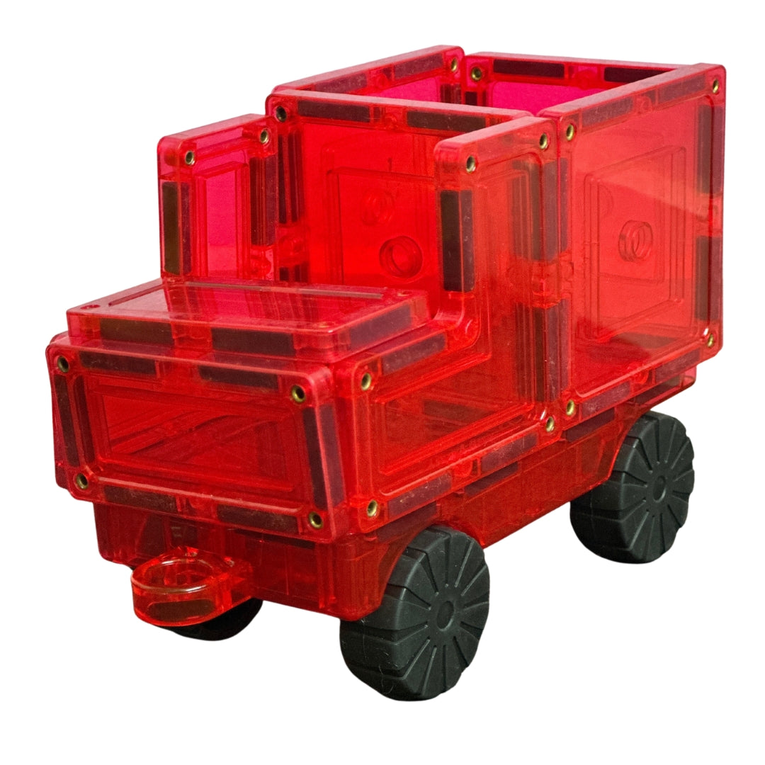 Red magnetic tile truck with rubber wheels 